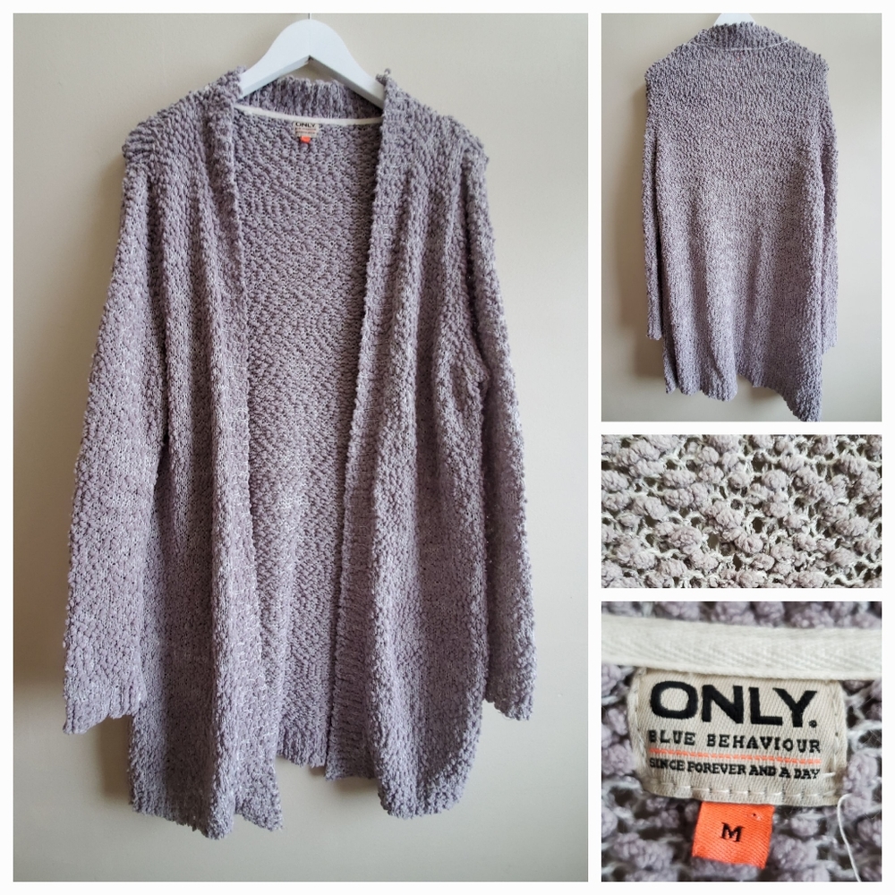 Only textured yarn long sweater cardigan grey, medium